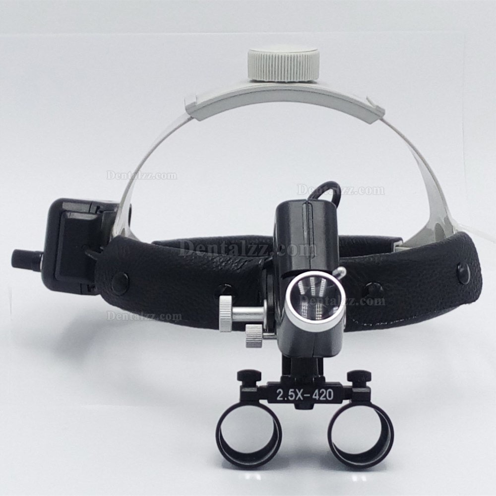 歯科外科手術医療用ヘッドルーペ 2.5X420mm ヘッドライト LED付き DY-105 ホワイト